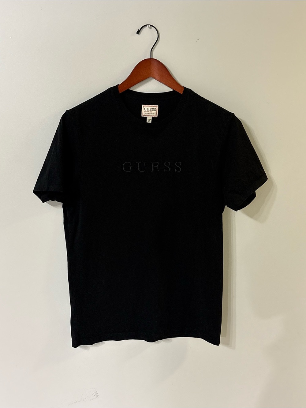 GUESS Black Embossed Logo Crew Tee